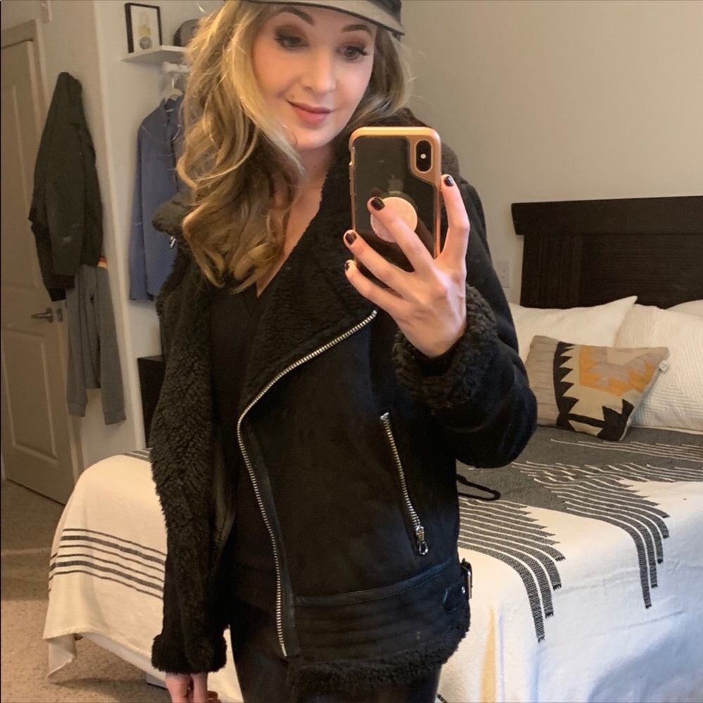 Zara Black Faux Suede Biker Moto Double Faced Jacket-NWT